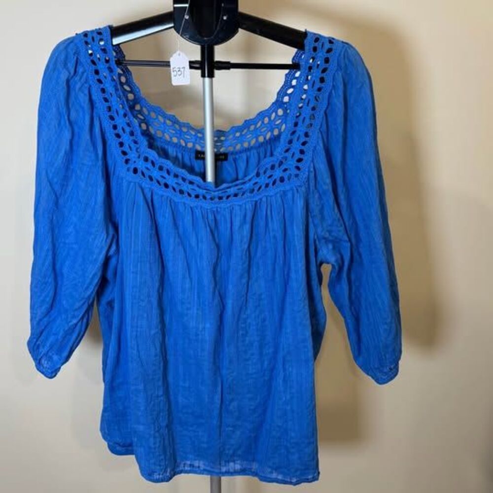 Lane Bryant Blue Eyelet Neck Blouse Size 18